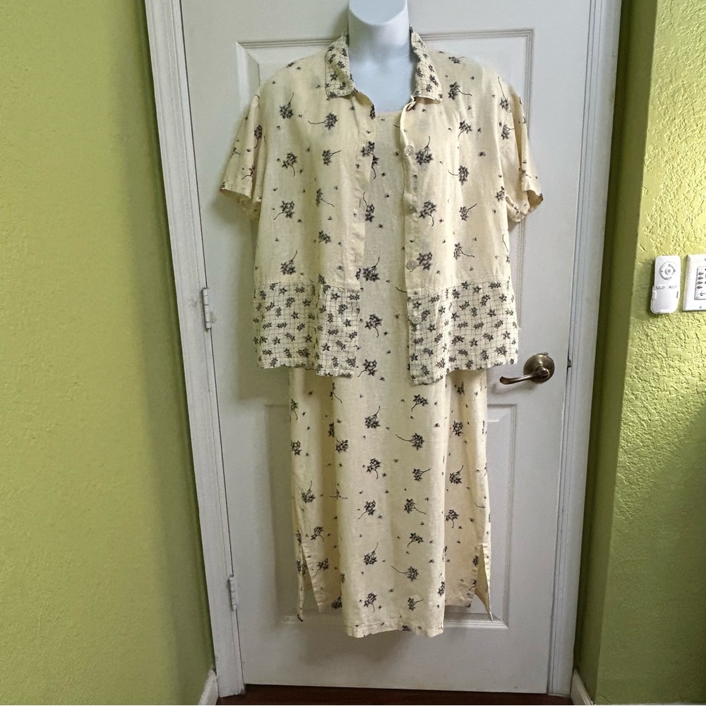 Sweet Jessie 2 Piece Set Floral Butterflies 100% Linen Travel Vacation Sz Large